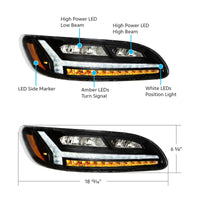 Chrome or Black 6 LED Headlight For Peterbilt 386 (2006-2016) & 387 (2000-2011) (Driver or Passenger Side)
