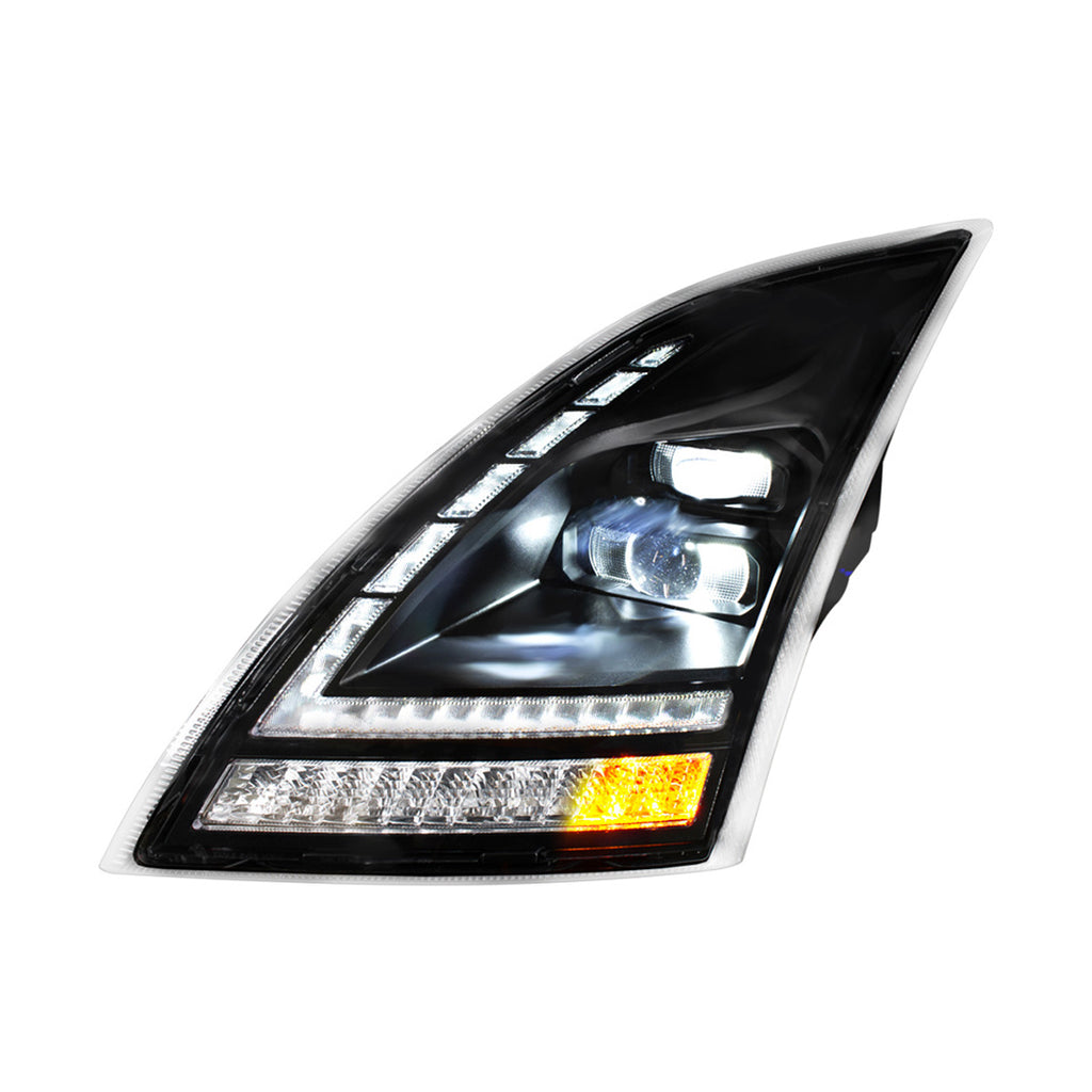 Blackout Full LED Headlight With Switchable Sequential Turn Signal - 2018-2024 Volvo VNL (Driver or Passenger Side)