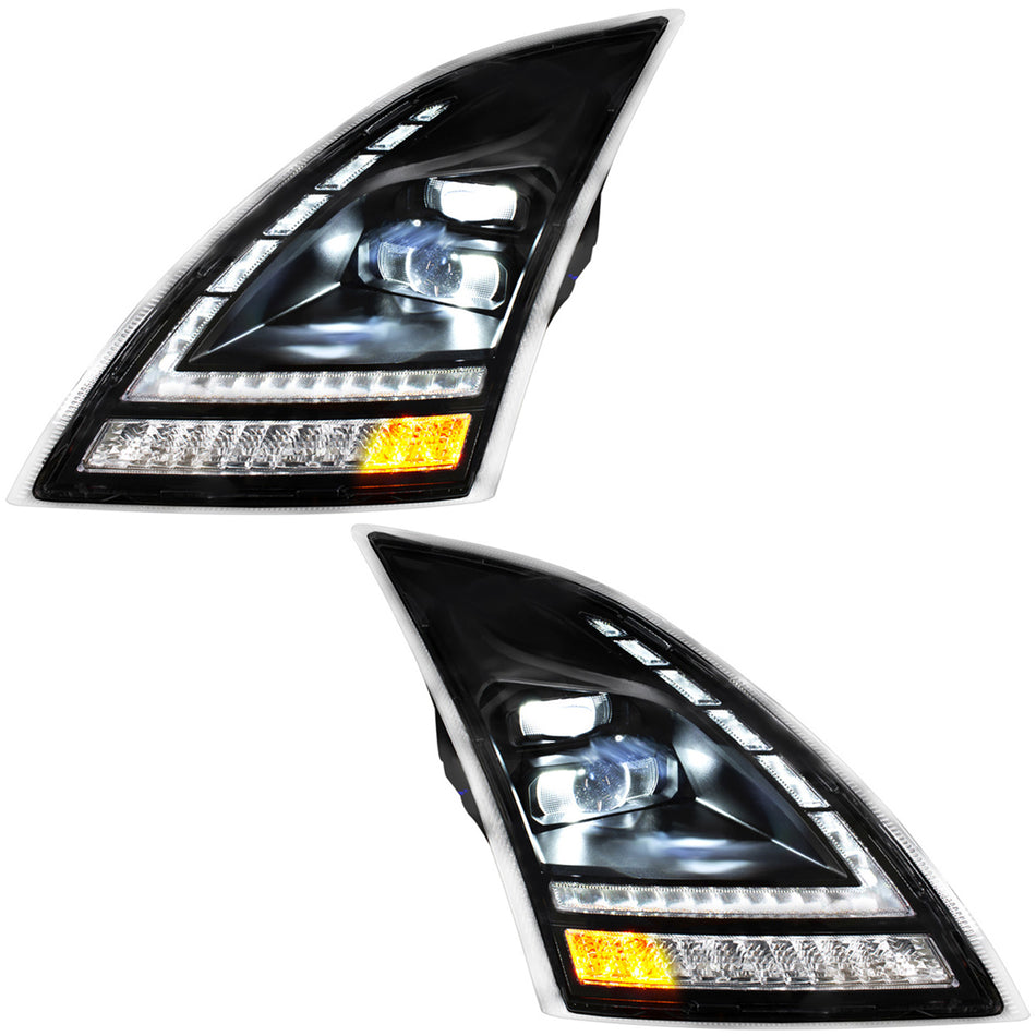 Blackout Full LED Headlight With Switchable Sequential Turn Signal - 2018-2024 Volvo VNL (Driver or Passenger Side)
