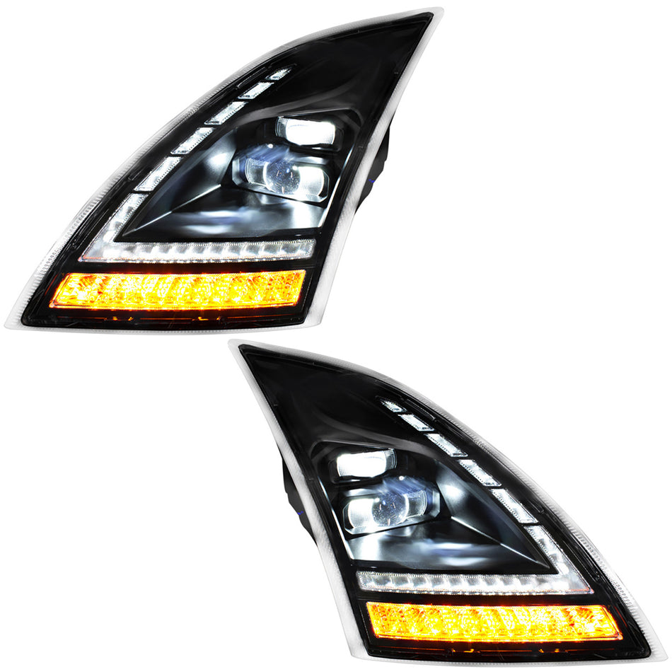 Blackout Full LED Headlight With LED Turn Signal and DRL For 2018-2024 Volvo VNL (Driver or Passenger Side)