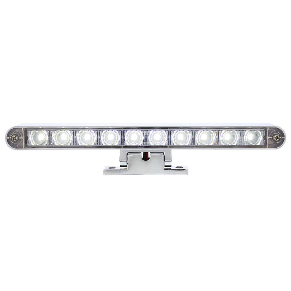 Chrome 10 LED Light Bar With 180 Degree Swivel Base Dual Function (Amber or White LEDs/Amber or Clear Lens)
