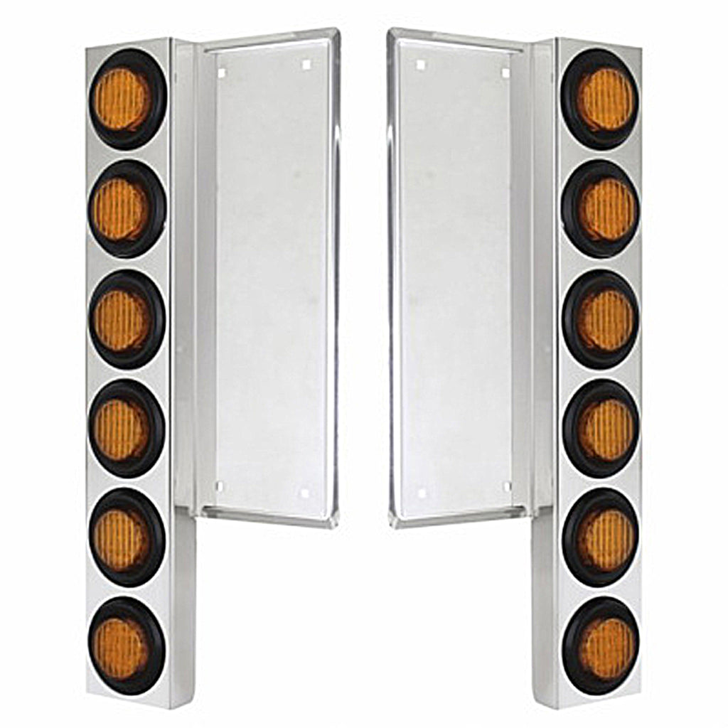 FL Stainless Steel Front Air Cleaner Bracket W/12 X 9 LED 2" Lights - Amber LEDs/Amber Lens (Grommet or Visor Bezels)