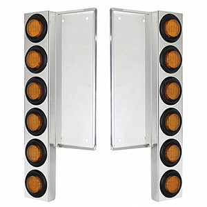 FL Stainless Steel Front Air Cleaner Bracket W/12 X 9 LED 2" Lights - Amber LEDs/Amber Lens (Grommet or Visor Bezels)