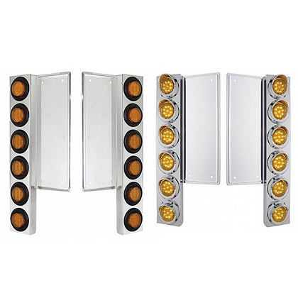 FL Stainless Steel Front Air Cleaner Bracket W/12 X 9 LED 2" Lights - Amber LEDs/Amber Lens (Grommet or Visor Bezels)