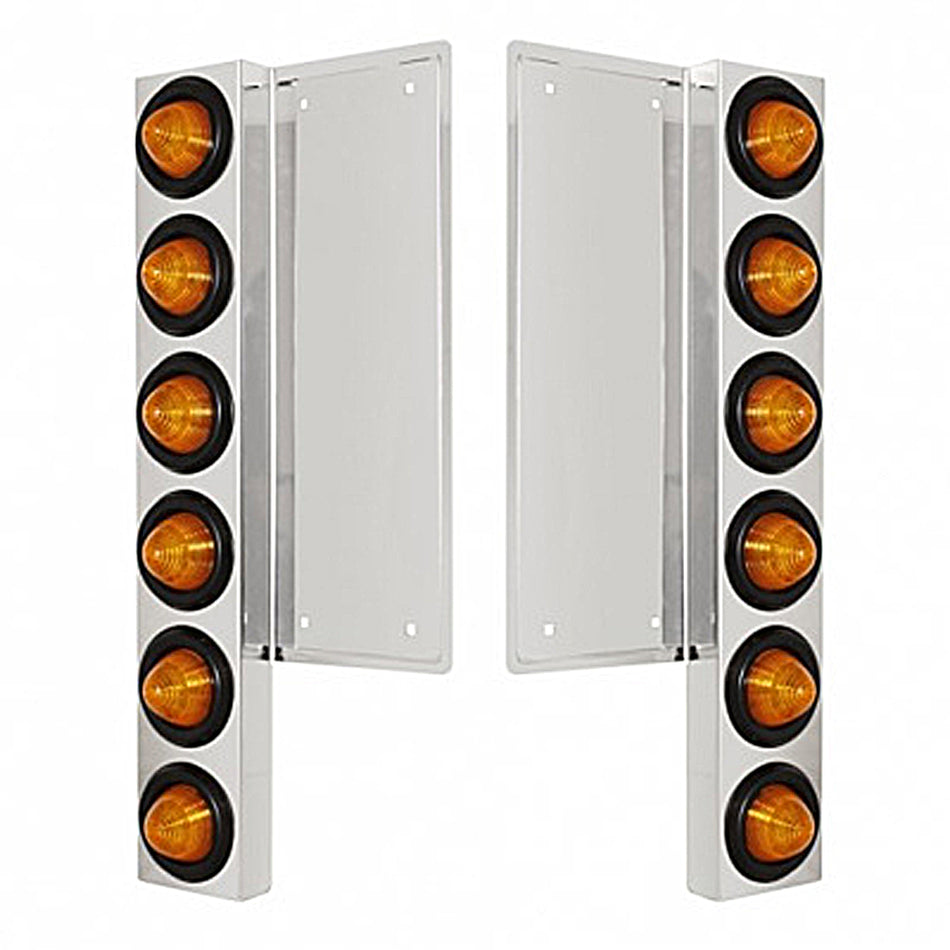 FL Stainless Steel Front Air Cleaner Bracket W/12 X 9 LED 2" Beehive Lights - Amber LED/Amber Lens (Grommet or Visor Bezels)