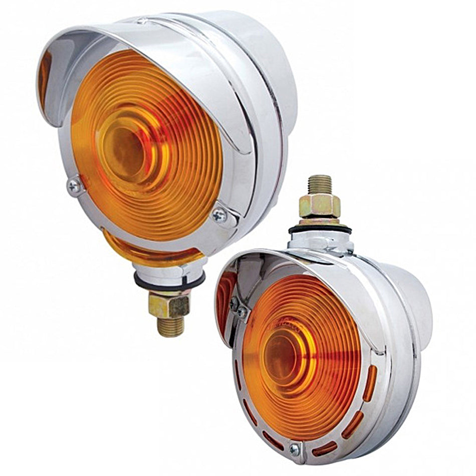 Double Face Turn Signal Light With Visor or Upside Down Visor (Amber LEDs/Red Lens)