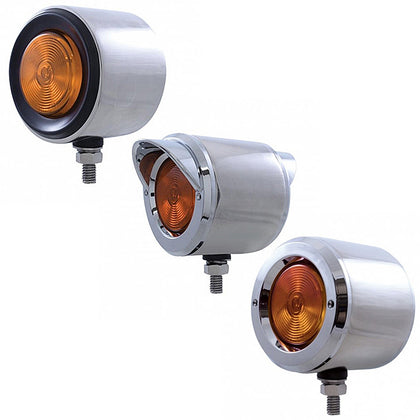 United Pacific - Stainless 2-1/2" Double Face With Lights - Amber LEDs/Red Lens (Grommet, Bezel or Visor)