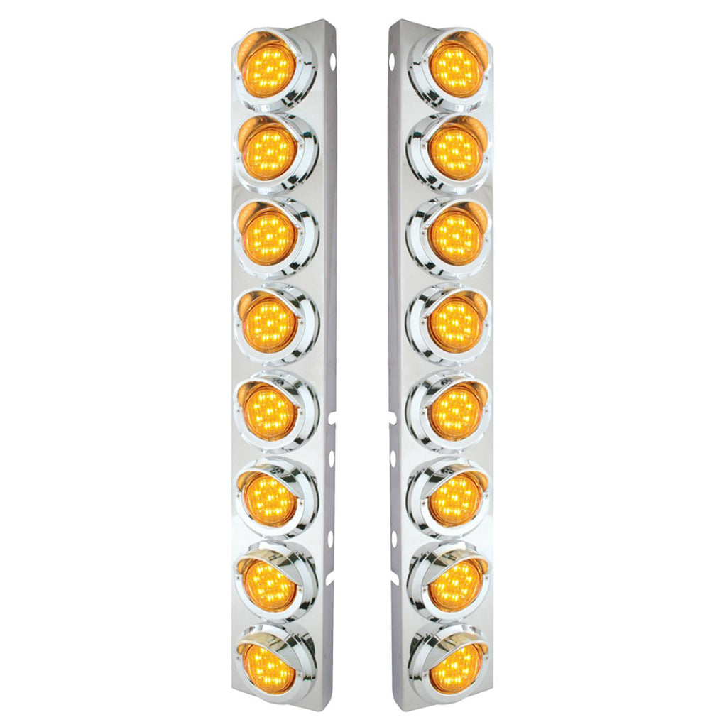 Stainless Steel Front Air Cleaner Bracket With 16 X 9 LED 2" Lights & Visors For Peterbilt (Amber or Clear Lens)