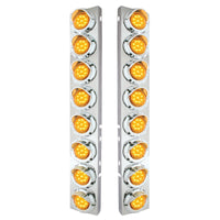 Stainless Steel Front Air Cleaner Bracket With 16 X 9 LED 2" Lights & Visors For Peterbilt (Amber or Clear Lens)