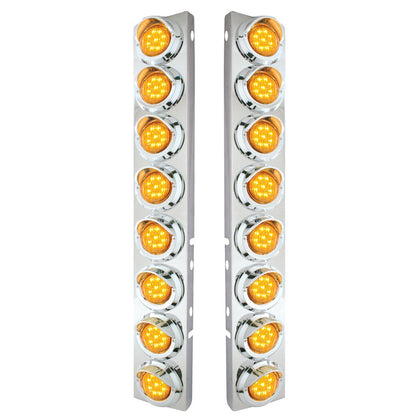 Stainless Steel Front Air Cleaner Bracket With 16 X 9 LED 2" Lights & Visors For Peterbilt (Amber or Clear Lens)
