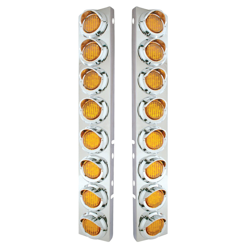 Stainless Steel Front Air Cleaner Bracket With 16 X 9 LED 2" Lights & Visors For Peterbilt (Amber or Clear Lens)