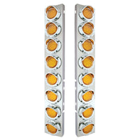 Stainless Steel Front Air Cleaner Bracket With 16 X 9 LED 2" Lights & Visors For Peterbilt (Amber or Clear Lens)