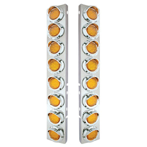 Stainless Steel Front Air Cleaner Bracket With 16 X 9 LED 2" Lights & Visors For Peterbilt (Amber or Clear Lens)