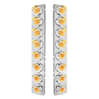 Stainless Steel Front Air Cleaner Bracket With 16 X 9 LED 2" Lights & Visors For Peterbilt (Amber or Clear Lens)