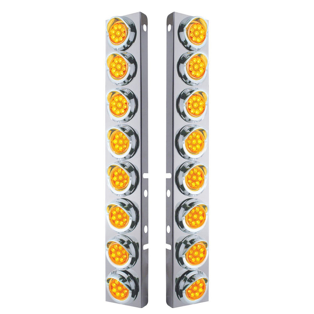 Stainless Steel Front Air Cleaner Bracket With 16 X 9 LED 2" Reflector Amber LED Lights & Visors For Peterbilt (Amber or Clear Lens)