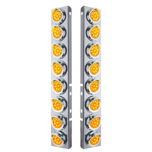 Stainless Steel Front Air Cleaner Bracket With 16 X 9 LED 2" Reflector Amber LED Lights & Visors For Peterbilt (Amber or Clear Lens)