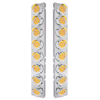 Stainless Steel Front Air Cleaner Bracket With 16 X 9 LED 2" Reflector Amber LED Lights & Visors For Peterbilt (Amber or Clear Lens)