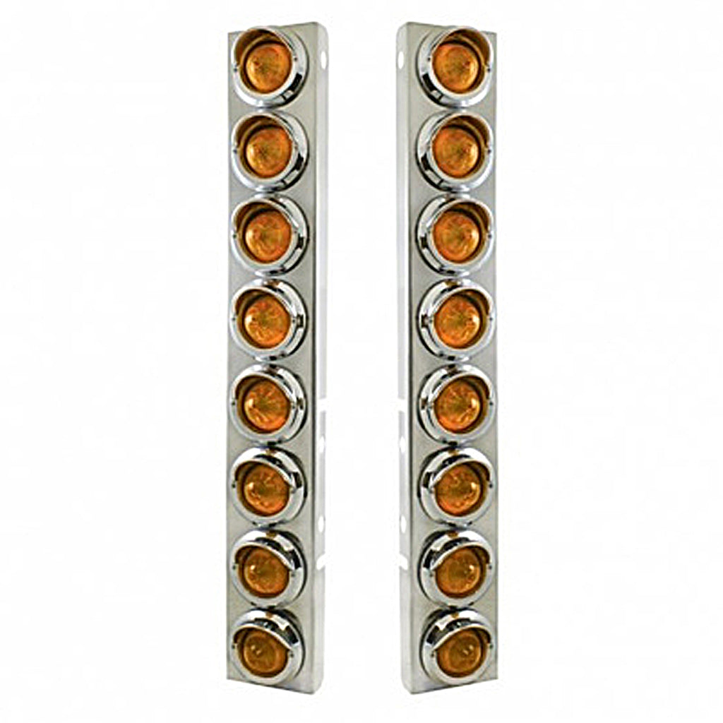 Stainless Steel Front Air Cleaner Bracket With 16 X 9 LED 2" Beehive Lights & Visors For Peterbilt - Amber LEDs (Amber or Clear Lens)