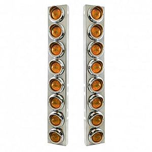 Stainless Steel Front Air Cleaner Bracket With 16 X 9 LED 2" Beehive Lights & Visors For Peterbilt - Amber LEDs (Amber or Clear Lens)