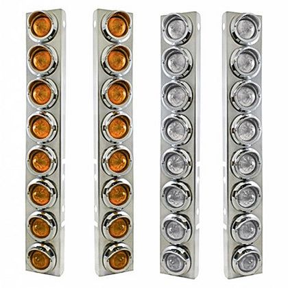 Stainless Steel Front Air Cleaner Bracket With 16 X 9 LED 2" Beehive Lights & Visors For Peterbilt - Amber LEDs (Amber or Clear Lens)