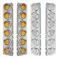 Stainless Steel Front Air Cleaner Bracket With 12 X 9 LED 2" Lights & Visors For Peterbilt - Amber LEDs (Amber or Clear Lens)