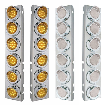 Stainless Steel Front Air Cleaner Bracket With 12 X 9 LED 2" Lights & Visors For Peterbilt - Amber LEDs (Amber or Clear Lens)