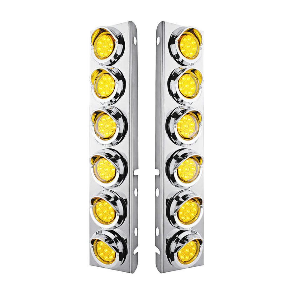 Stainless Steel Front Air Cleaner Bracket With 12 X 9 LED 2" Reflector Lights & Visors For Peterbilt - Amber LEDs (Amber or Clear Lens)