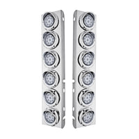 Stainless Steel Front Air Cleaner Bracket With 12 X 9 LED 2" Reflector Lights & Visors For Peterbilt - Amber LEDs (Amber or Clear Lens)