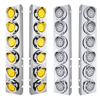 Stainless Steel Front Air Cleaner Bracket With 12 X 9 LED 2" Reflector Lights & Visors For Peterbilt - Amber LEDs (Amber or Clear Lens)