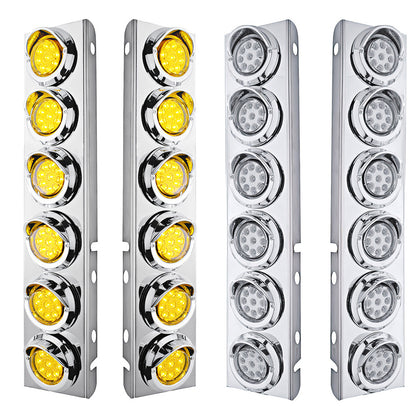 Stainless Steel Front Air Cleaner Bracket With 12 X 9 LED 2" Reflector Lights & Visors For Peterbilt - Amber LEDs (Amber or Clear Lens)