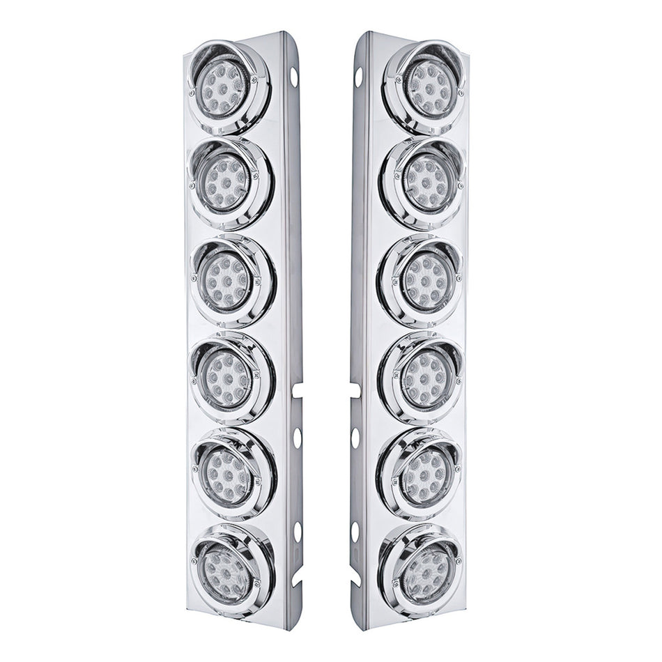 Stainless Steel Front Air Cleaner Bracket With 12 X 9 LED 2" Reflector Lights & Visors For Peterbilt - Amber LEDs (Amber or Clear Lens)