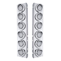 Stainless Steel Front Air Cleaner Bracket With 12 X 9 LED 2" Reflector Lights & Visors For Peterbilt - Amber LEDs (Amber or Clear Lens)