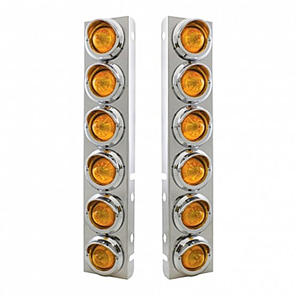 Stainless Steel Front Air Cleaner Bracket With 12 X 9 LED 2" Beehive Lights & Visors For Peterbilt - Amber LEDs (Amber or Clear Lens)