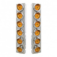 Stainless Steel Front Air Cleaner Bracket With 12 X 9 LED 2" Beehive Lights & Visors For Peterbilt - Amber LEDs (Amber or Clear Lens)
