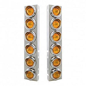 Stainless Steel Front Air Cleaner Bracket With 12 X 9 LED 2" Beehive Lights & Visors For Peterbilt - Amber LEDs (Amber or Clear Lens)