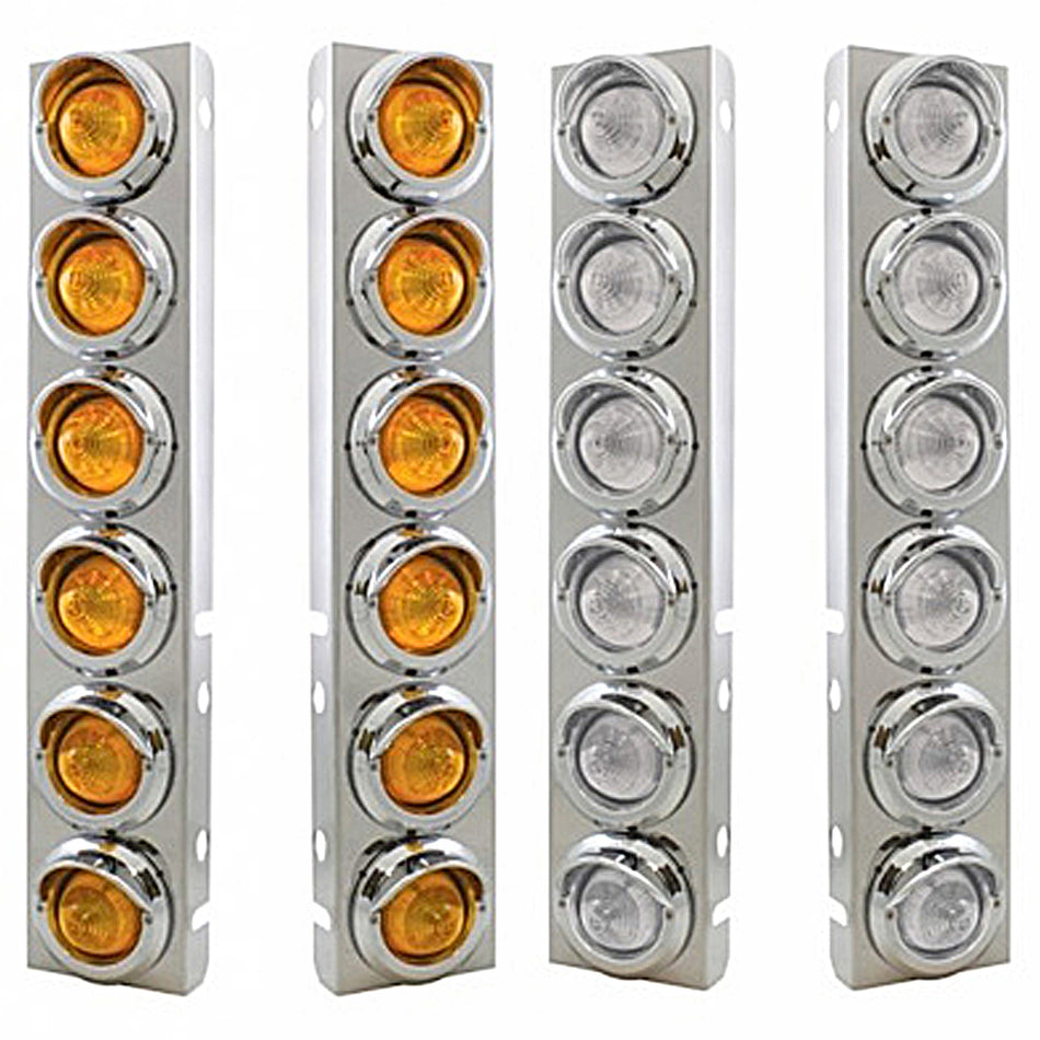 Stainless Steel Front Air Cleaner Bracket With 12 X 9 LED 2" Beehive Lights & Visors For Peterbilt - Amber LEDs (Amber or Clear Lens)
