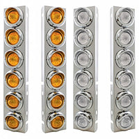 Stainless Steel Front Air Cleaner Bracket With 12 X 9 LED 2" Beehive Lights & Visors For Peterbilt - Amber LEDs (Amber or Clear Lens)