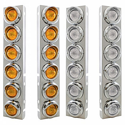 Stainless Steel Front Air Cleaner Bracket With 12 X 9 LED 2" Beehive Lights & Visors For Peterbilt - Amber LEDs (Amber or Clear Lens)
