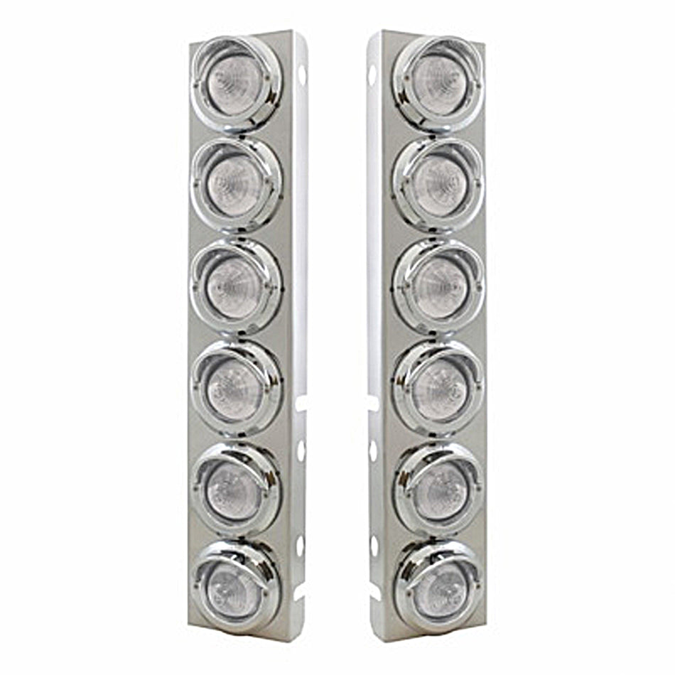 Stainless Steel Front Air Cleaner Bracket With 12 X 9 LED 2" Beehive Lights & Visors For Peterbilt - Amber LEDs (Amber or Clear Lens)
