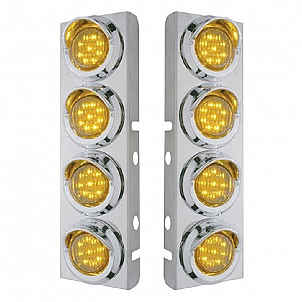 Stainless Steel Front Air Cleaner Bracket With 8 X 9 LED 2" Lights & Visors For Peterbilt - Amber LEDs (Amber or Clear Lens)