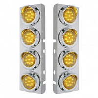 Stainless Steel Front Air Cleaner Bracket With 8 X 9 LED 2" Lights & Visors For Peterbilt - Amber LEDs (Amber or Clear Lens)