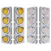 Stainless Steel Front Air Cleaner Bracket With 8 X 9 LED 2" Lights & Visors For Peterbilt - Amber LEDs (Amber or Clear Lens)