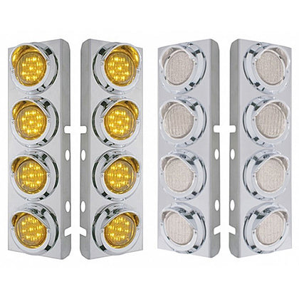 Stainless Steel Front Air Cleaner Bracket With 8 X 9 LED 2" Lights & Visors For Peterbilt - Amber LEDs (Amber or Clear Lens)