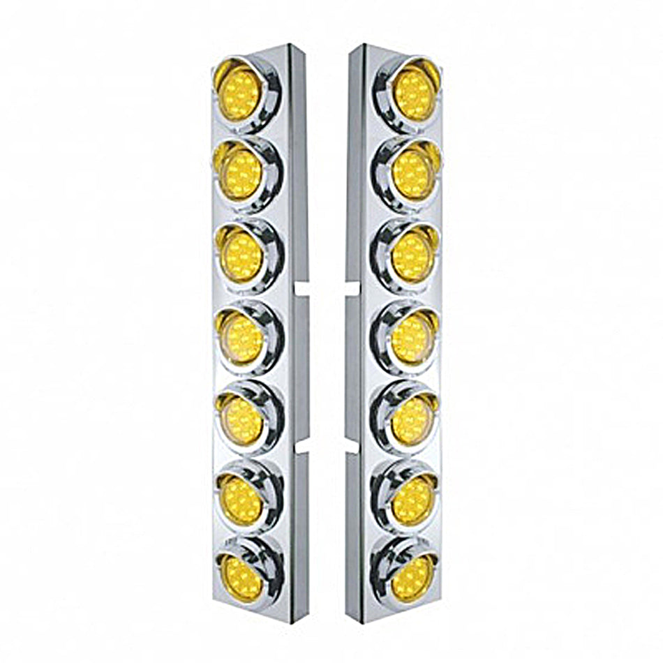 Stainless Steel Front Air Cleaner Bracket With 14 X 9 Amber LED 2" Lights & Visors Bezel For Kenworth - Amber LEDs (Amber or Clear Lens)