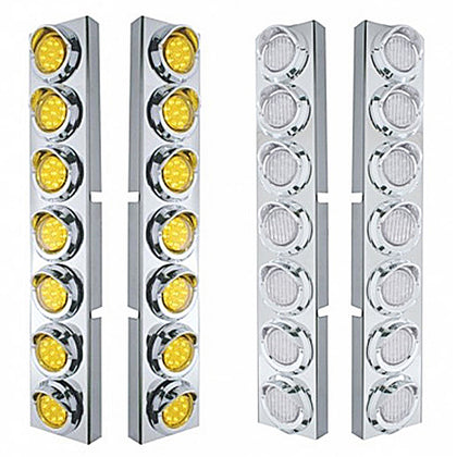 Stainless Steel Front Air Cleaner Bracket With 14 X 9 Amber LED 2" Lights & Visors Bezel For Kenworth - Amber LEDs (Amber or Clear Lens)