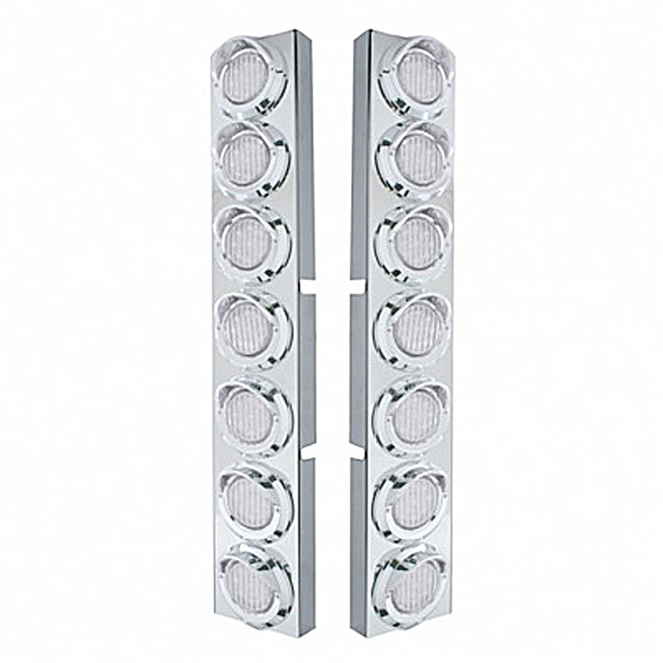 Stainless Steel Front Air Cleaner Bracket With 14 X 9 Amber LED 2" Lights & Visors Bezel For Kenworth - Amber LEDs (Amber or Clear Lens)