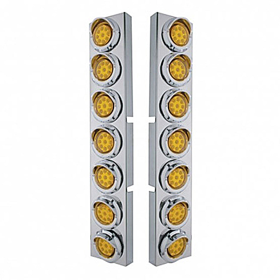 Stainless Steel Front Air Cleaner Bracket With 14 X 9 Amber LED 2" Reflector Lights & Visors For Kenworth - Amber LEDs (Amber or Clear Lens)