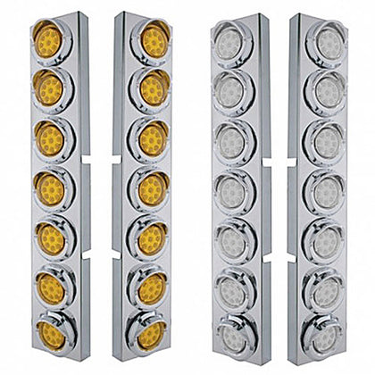 Stainless Steel Front Air Cleaner Bracket With 14 X 9 Amber LED 2" Reflector Lights & Visors For Kenworth - Amber LEDs (Amber or Clear Lens)