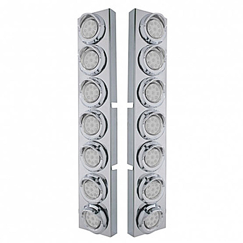 Stainless Steel Front Air Cleaner Bracket With 14 X 9 Amber LED 2" Reflector Lights & Visors For Kenworth - Amber LEDs (Amber or Clear Lens)