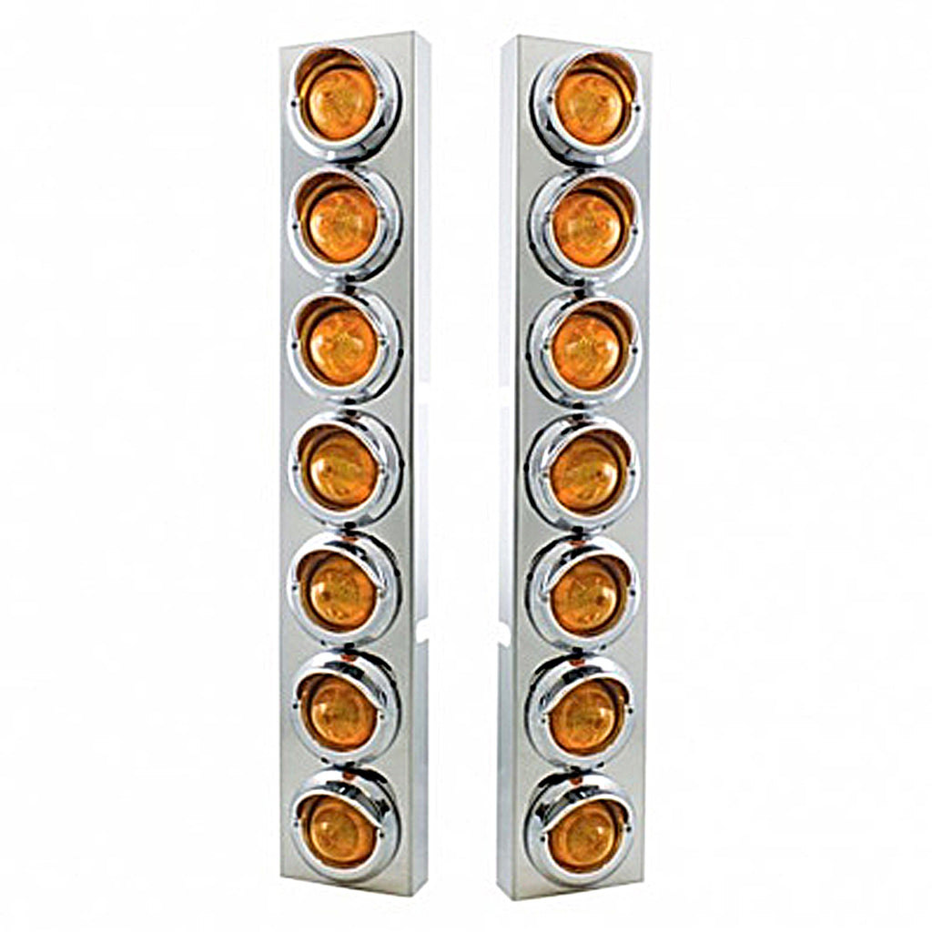 Stainless Steel Front Air Cleaner Bracket w 14 X 9 Amber LED 2" Beehive Lights & Visors For Kenworth - Amber LEDs (Amber or Clear Lens)